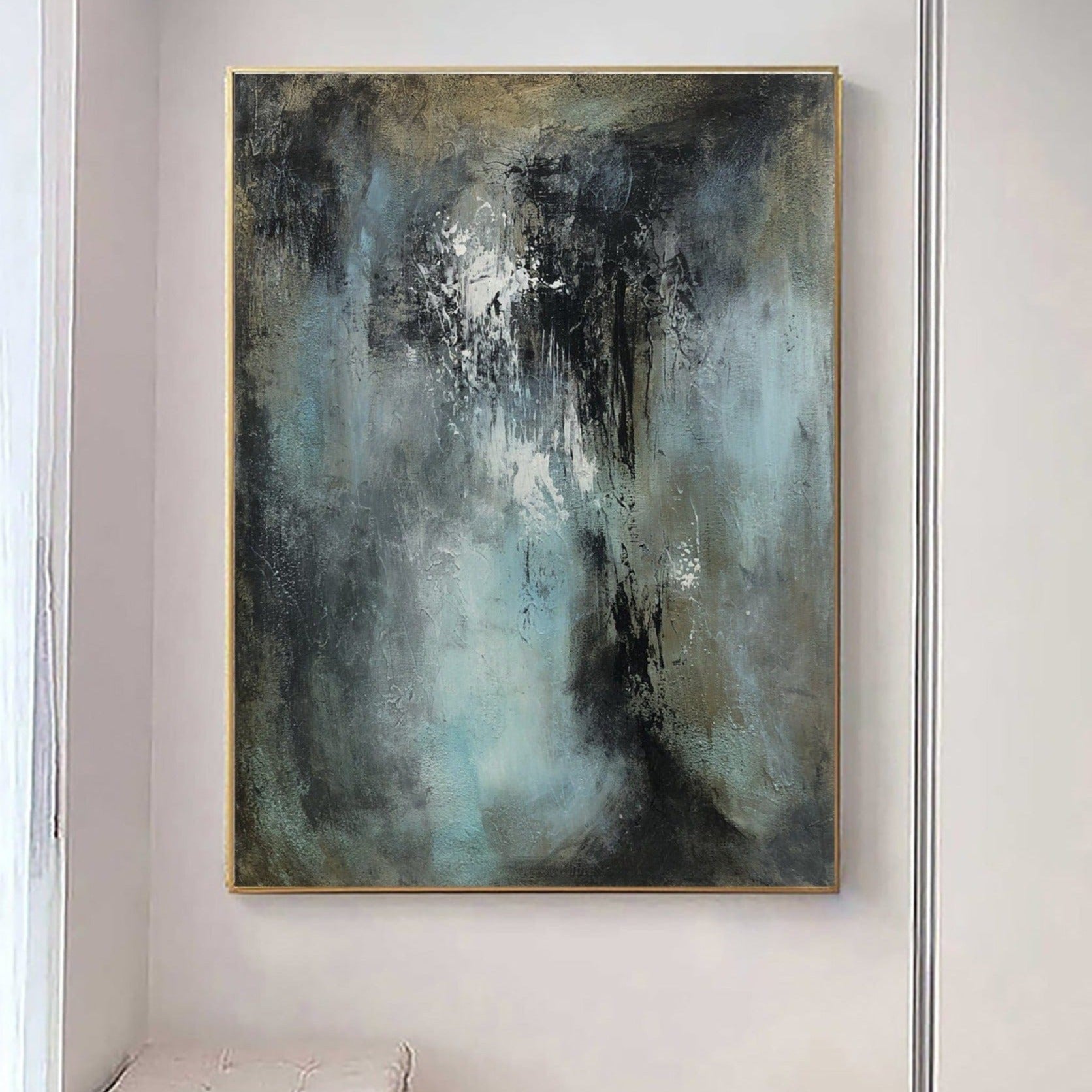 Large Abstract Painting Black Canvas Art Turquoise Painting Aesthetic
