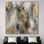 Abstract Painting on Canvas Gold Leaf Wall Art Grey Painting Original Oil Artwork Creative Art Contemporary Wall Art for Aesthetic Decor | ROUGH WATER