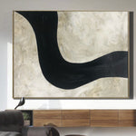 Abstract Beige Wall Art Canvas Minimalism Painting Black Line Painting Heavy Textured Artwork Contemporary Wall Art for Living Room | WINDING ROAD