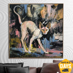 الأصلي القط اللوحة قماش حية عمل فني Sphynx القط جدار الفن الحيوانات الأليفة اللوحة قماش مجردة Sphynx القط غرامة الفن المعاصر الفن | SPHYNX CAT 46"x46"