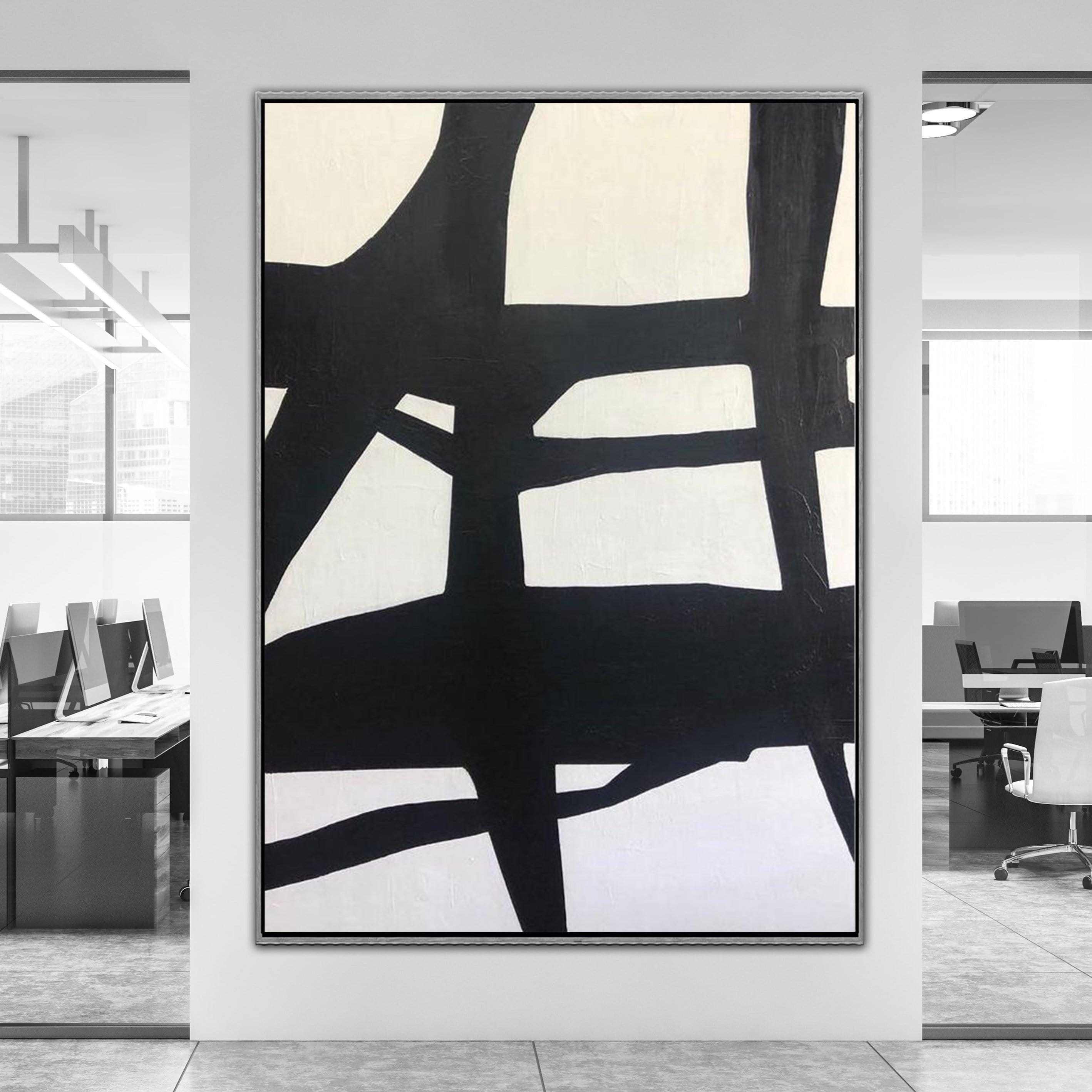 Extra Large Black And White Paintings On Canvas Abstract Painting Franz Kline style White Paintings | TOWER TOP - Trend Gallery Art | Original Abstract Paintings