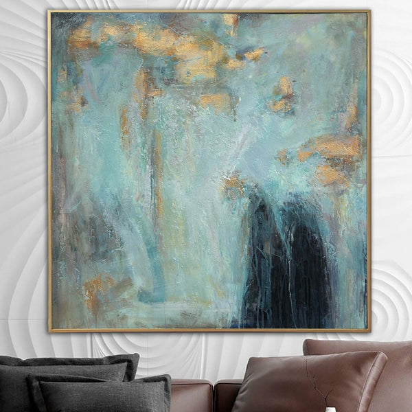 Large Abstract Painting Black Canvas Art Turquoise Painting Aesthetic Wall  Art Modern Canvas Art Apartment Gift Above Fireplace Decor | SPIRIT OF