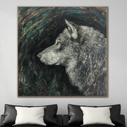 Abstract Gray Wolf Paintings On Canvas Wild Animal Painting Original Textured Oil Painting Modern Hand Painted Art | LONE PREDATOR