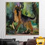Abstract Colorful Dog Paintings On Canvas German Shepherd Painting Modern Abstract Fine Art Textured Original Art | SHEPHERD ON A WALK 50"x50"