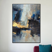 Large Abstract Oil Painting Oversize Blue Paintings On Canvas Abstract Painting Modern Painting Framed Original Wall Art | REFLECTION IN THE WATER