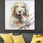 مجردة الكلب اللوحة قماش عمل فني كبير للجدار اللوحة الذهبية المسترد | TRUE FRIEND 24"x24"