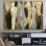 Large Gold Leaf Art Figurative Diptych Paintings On Canvas Modern Fashion Fine Art Original Oil Set Of 2 Paintings | SOUL REFLECTION