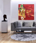 Oversized Modern Red Abstract Paintings On Canvas Framed Wall Art Unique Painting | LOVE PATH 72"x72" - Trend Gallery Art | Original Abstract Paintings