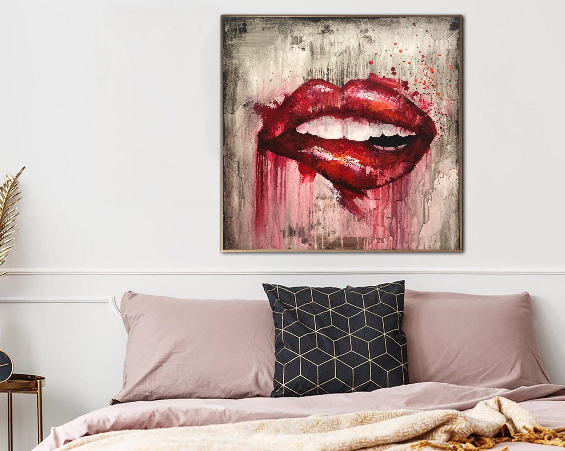 Large Abstract Red Lips Paintings On Canvas Original Textured Fine Art ...