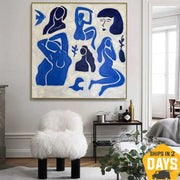 Large Abstract Matisse Style Paintings On Canvas Minimalist Human Art Original Handmade Painting | HEN-PARTY 40"x40"