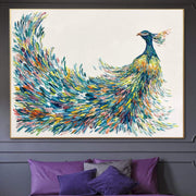 Abstract Peafowl Paintings On Canvas Colorful Peafowl Wall Art Wild Bird Painting Personalized Impasto Artwork 40x60 Art | GORGEOUS PEAFOWL