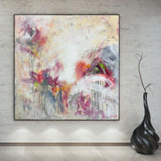 Abstract Painting on Canvas: Colorful Oil Painting in Beige and Pink Colors as Minimalist Art for Unique Office Decor or Living Room | PINK LANDSCAPE
