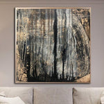 Large Oil Black Painting Abstract Modern Art Canvas Original Dark Painting Texture Wall Art Large Abstract Artwork Gold Leaf | LOFTY