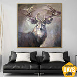 Original Abstract Deer Paintings On Canvas Wild Animal Painting Textured Contemporary Art Luxury Painting | PROUD DEER 27.55"x27.55"