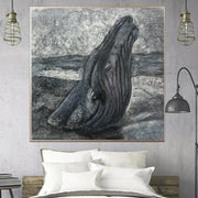 Abstract Whale Painting on Canvas Original Animal Wall Art Heavy Textured Artwork Monochrome Painting for Aesthetic Room Decor | WHALE