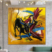 لوحات مصارعة الثيران تجريدية كبيرة جدًا على قماش أصفر Corrida جدار الفن الحديث جدار ديكور| SPANISH MOTIVES