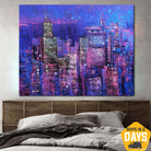 Abstract Purple Paintings On Canvas City Fine Art Original Handmade Painting Support Ukraine Artist | SKYSCRAPERS 35"x43" - Trend Gallery Art | Original Abstract Paintings