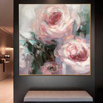 Large Flower Painting on Canvas Abstract Floral Art Oil Impasto Painting Pink Art | SPRING PEONIES
