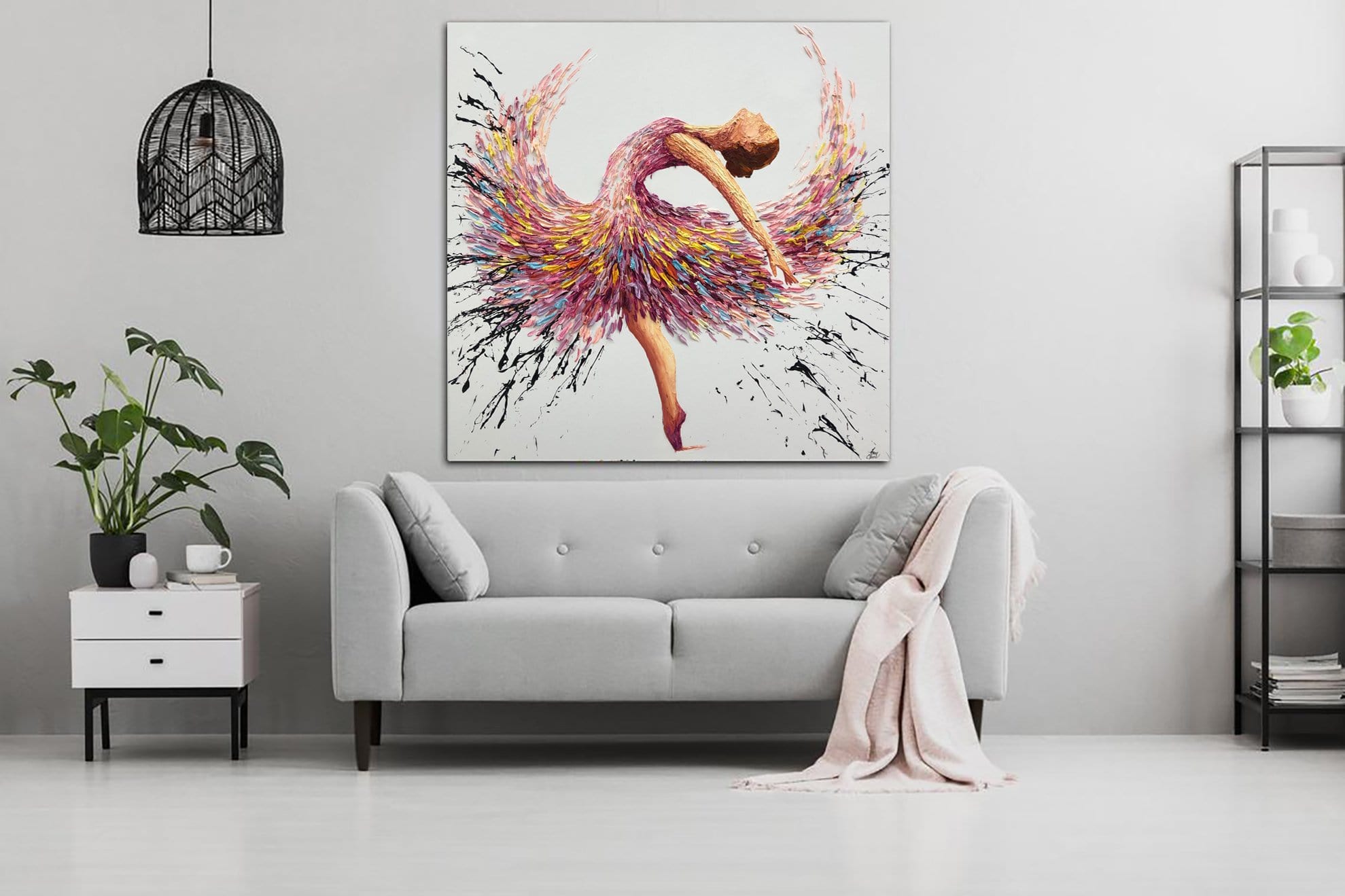 Large Abstract Ballerina Painting Framed Wall Art Dancing Girl Oil Pai