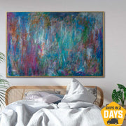 Large Colorful Oil Painting Acrylic Blue Canvas Art Large Acrylic Painting On Canvas Modern Neo-Expressionism for Living Room Wall Decor | HOLIDAY FIREWORKS 36.22"x53.93" - Trend Gallery Art | Original Abstract Paintings
