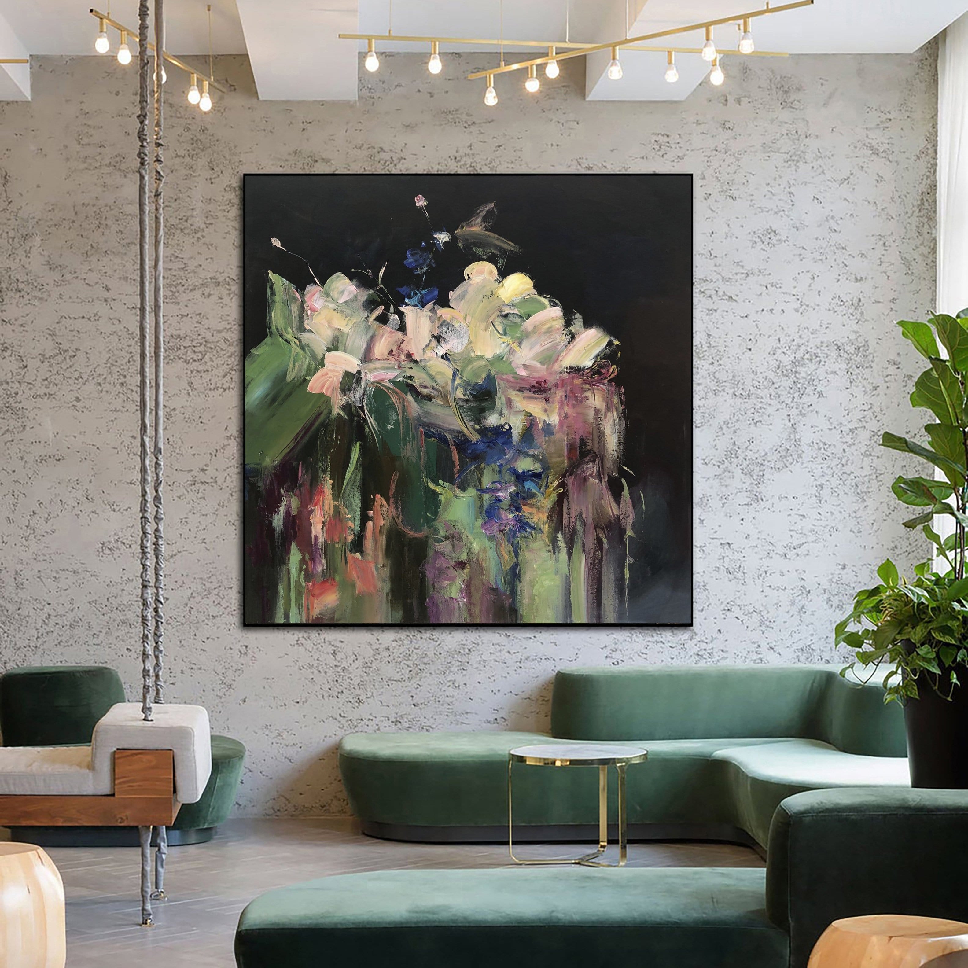 Abstract Painting on Canvas Colorful Wall Art Black Canvas Green Wall Art Beige Painting Original Oil Painting for Living Room Decor | SPRING FLOWERS - Trend Gallery Art | Original Abstract Paintings