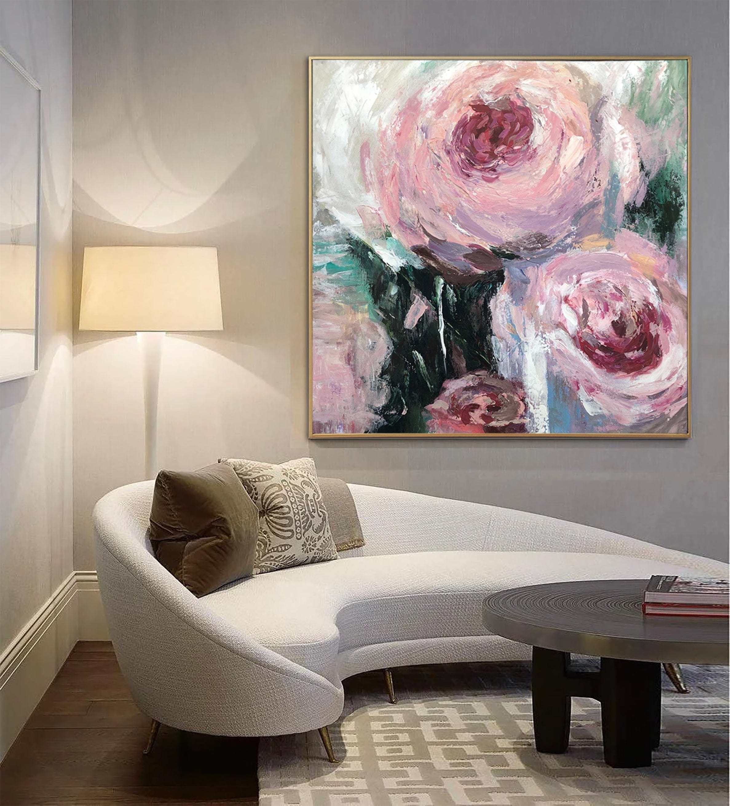 Abstract Flowers Paintings on Canvas Original Flower Art Abstract Pastel Colors Oil Painting Textured Art | SPRING PEONIES 23.6"x23.6" - Trend Gallery Art | Original Abstract Paintings