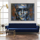 Abstract Portrait Paintings On Canvas Blue Figurative Art Acrylic Face Painting Expressionist Art 30x40 Textured Painting Glam Decor | GULLIBLE FACE - Trend Gallery Art | Original Abstract Paintings