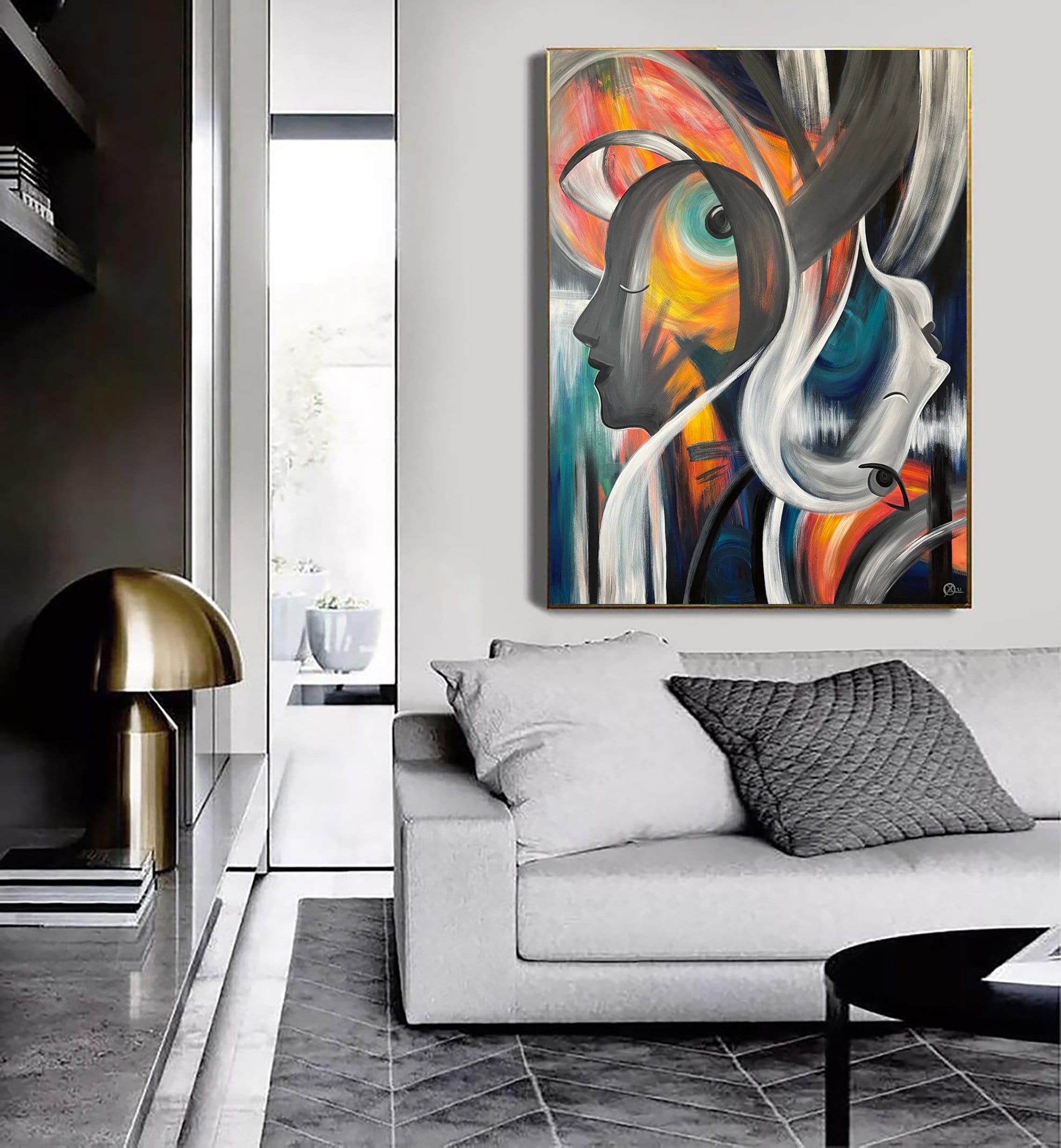 Large Figurative Art on Canvas: Abstract Faces Painting in Custom Size