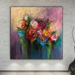 Abstract Flowers Painting On Canvas Roses Bouquet Painting Vivid Art Impressionism Paintings Floral Fine Art Textured Wall Art | BLOOMING ROSES