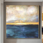 لوحة أصلية كبيرة على قماش المحيط لوحة الغروب لوحة المناظر الطبيعية لوحة تجريدية زرقاء | SUMMER SUNSET