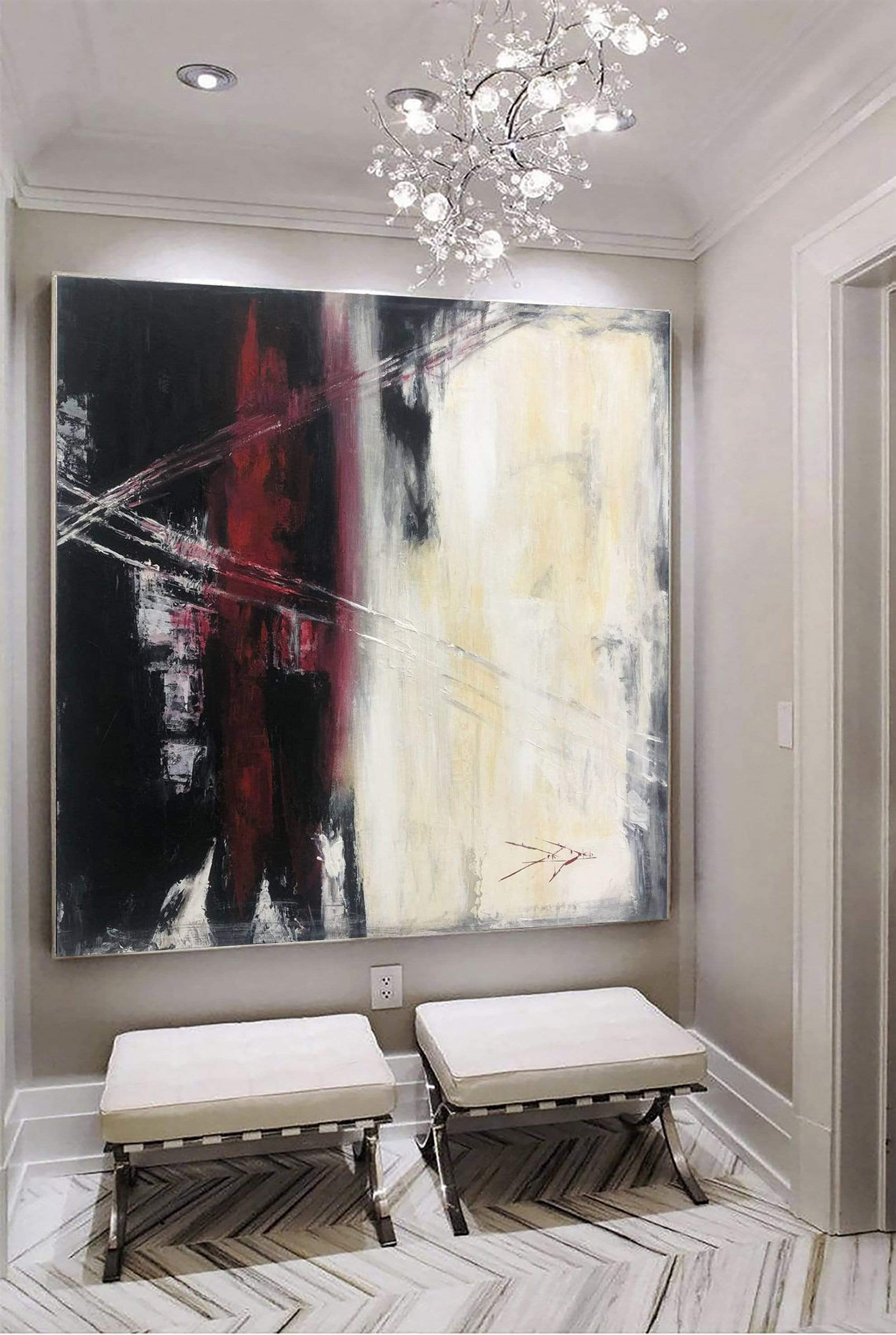 Large Abstract Art White Paintings On Canvas Black Wall Art Texture Painting Original Artwork Modern Wall Decor | WANDERING DREAMS 32"x32" - Trend Gallery Art | Original Abstract Paintings