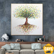 Original Abstract Tree Paintings on Canvas Modern Hand Painted Art Impasto Oil Painting Textured Art | MONEY TREE 32"x32"