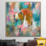 Abstract Beagle Art Colorful Dog Paintings On Canvas Acrylic Handmade Painting Modern Abstract Fine Art | BRITISH FORTITUDE 50"x50"