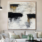 Extra Large Abstract Black And White Oil Paintings On Canvas Original Fine Art Contemporary Wall Art Golden Wall Decor | BLACK GOLD ON WHITE