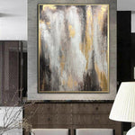 Oversize Oil Painting Gray Wall Art Gold Leaf Painting Unique Wall Art Abstract Painting | GOLDEN GLITTER