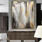 Oversize Oil Painting Gray Wall Art Gold Leaf Painting Unique Wall Art Abstract Painting | GOLDEN GLITTER - Trend Gallery Art | Original Abstract Paintings