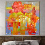 Extra Large Abstract Blue And Orange Paintings On Canvas Original Textured Painting Modern Wall Art OIl Painting | FLOWER OF FIRE