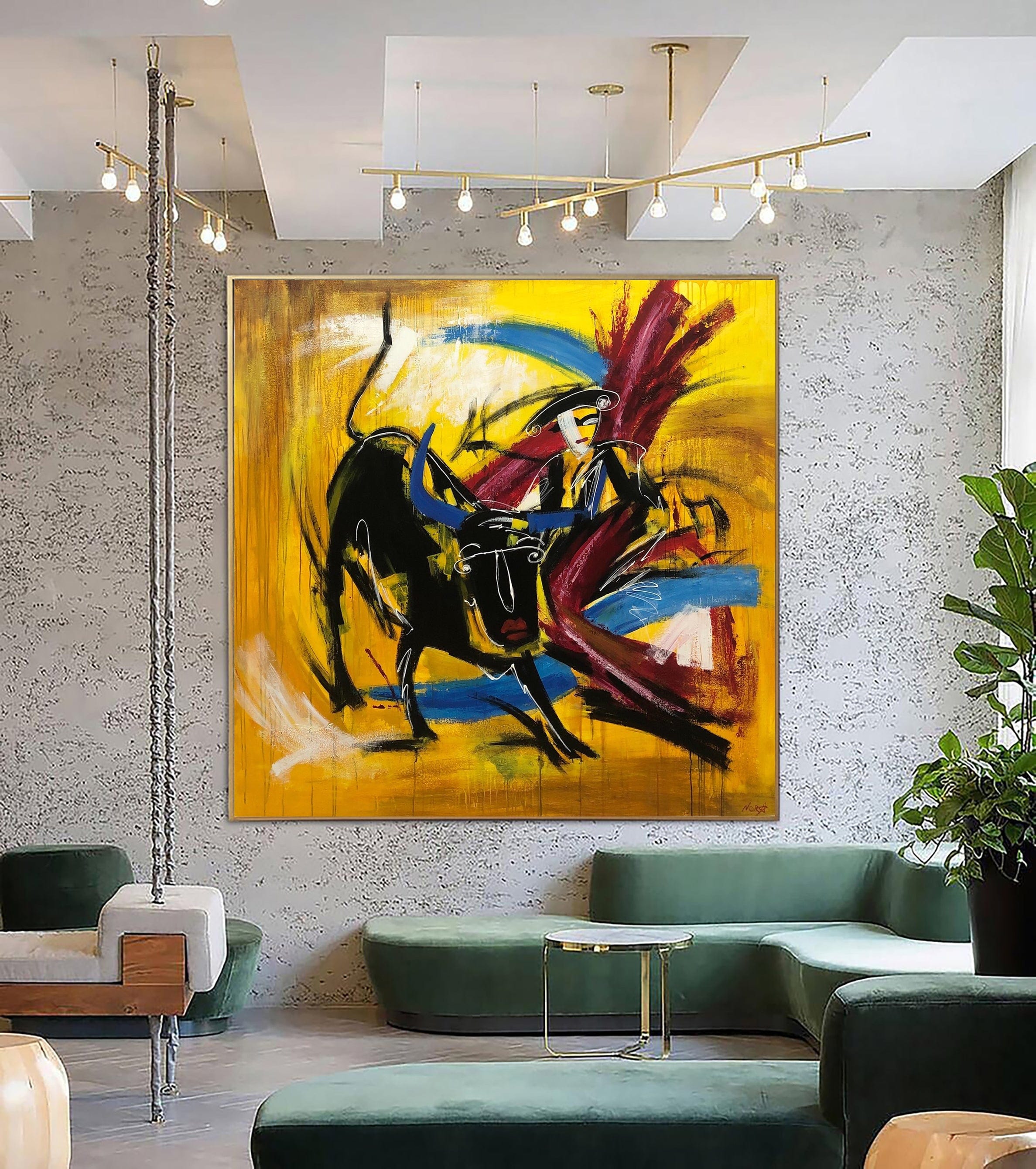 Abstract Wall Art Bullfight Painting Corrida Wall Art Yellow Paintings On  Canvas Modern Wall Art Living Room Framed Art | SPANISH MOTIVES 72x72