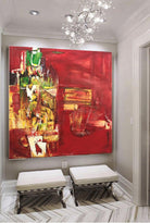 Oversized Modern Red Abstract Paintings On Canvas Framed Wall Art Unique Painting | LOVE PATH 72"x72" - Trend Gallery Art | Original Abstract Paintings