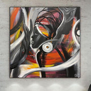 Large Abstract African Woman Face Painting in Black And Red Colors Abstract Figurative Fine Art Original Handmade Artwork | FEMALE ESSENCE - Trend Gallery Art | Original Abstract Paintings