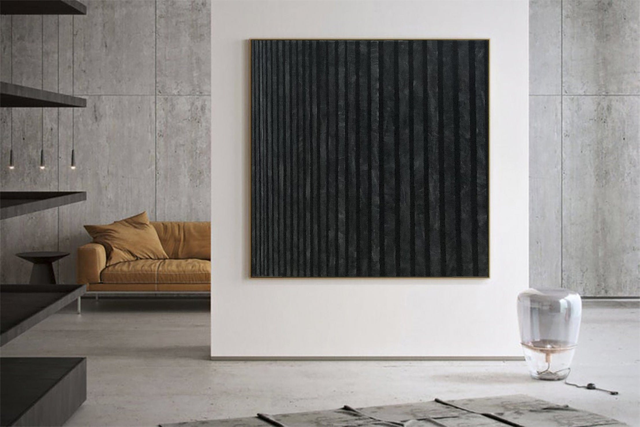 Large Dark Geometric Abstract Painting On Canvas Black Lines Modern Wall Art Painting Oversized Wall Art Abstract Minimalism Office Decor | LINES OF FATE - Trend Gallery Art | Original Abstract Paintings