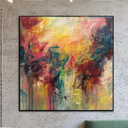 لوحة تجريدية ملونة كبيرة جدًا على القماش لوحة زيتية أكريليك حديثة مصنوعة يدويًا للفنون الجميلة التجريدية | STRAWBERRY FIELDS