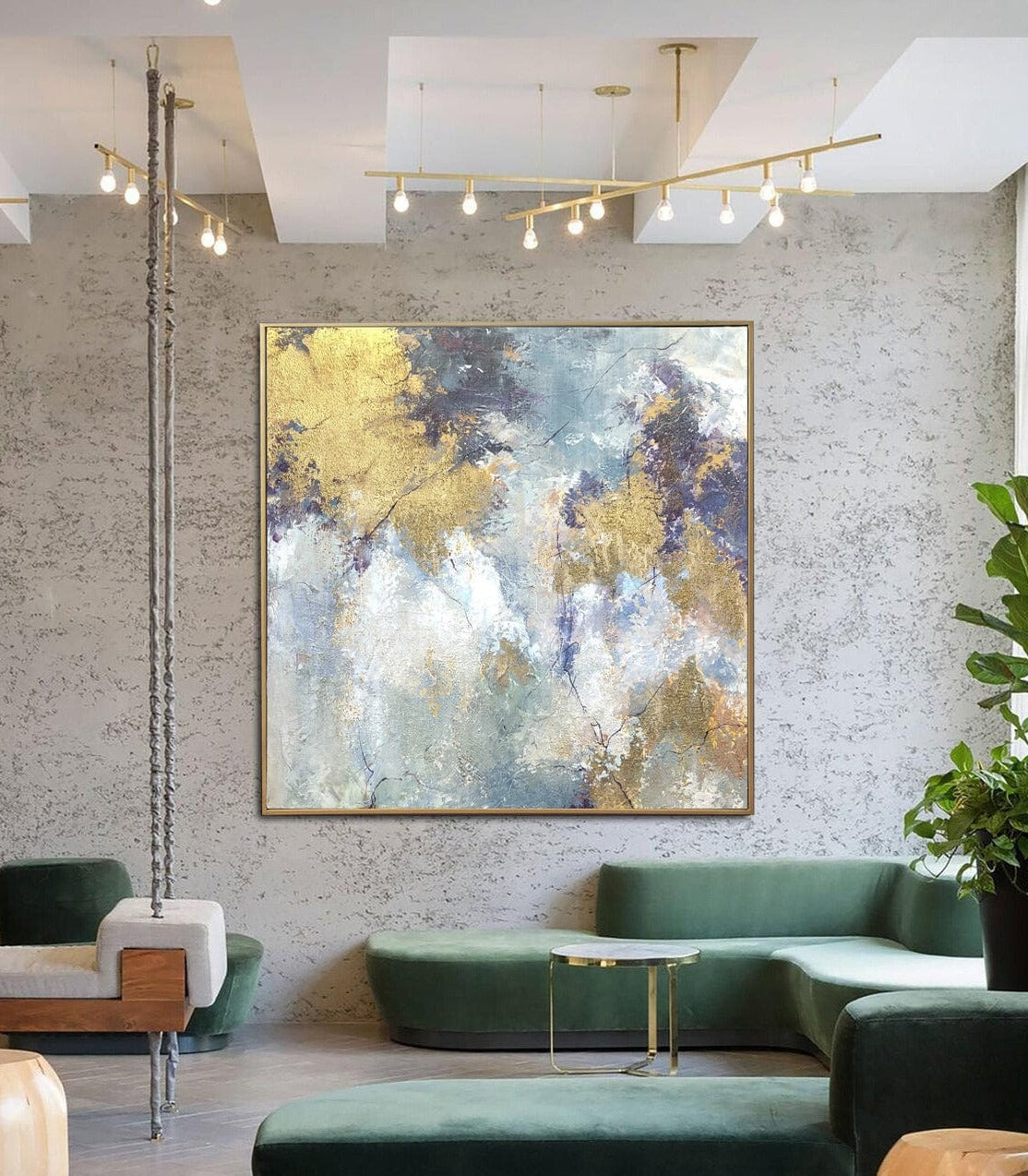 Extra Large Gold Painting on Canvas Large Mountains Wall Art Autumn Artwork Modern Oil Painting Bedroom Wall Decor | GOLDEN AUTUMN 27.55"x27.55" - Trend Gallery Art | Original Abstract Paintings