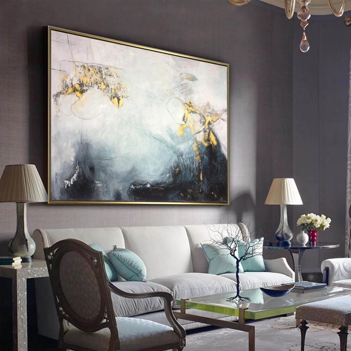 Abstract Texture Art Wall Painting Gray Painting Gold Leaf Painting On Canvas | SOMEWHERE IN THE HEAVEN - Trend Gallery Art | Original Abstract Paintings