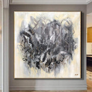 لوحات كبيرة مجردة من قماش البيج الفني أكريليك رمادي على قماش جدار فني حديث فريد من نوعه | THE HEART OF THE METROPOLIS