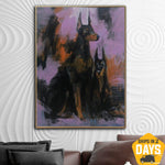 كبير مجردة دوبرمان اللوحة قماش الكلب اللوحة جدا بيري جدار الفن الحديث النفط جدار الفن التجريدي التعبيرية الفن الفاخرة الفني | DOBERMANS 54"x40"