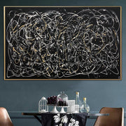 Jackson Pollock Style Aesthetic Painting on Canvas Wall Art Black and White Creative Artwork Customized Painting for Room Decor | ABSTRACT MAZE