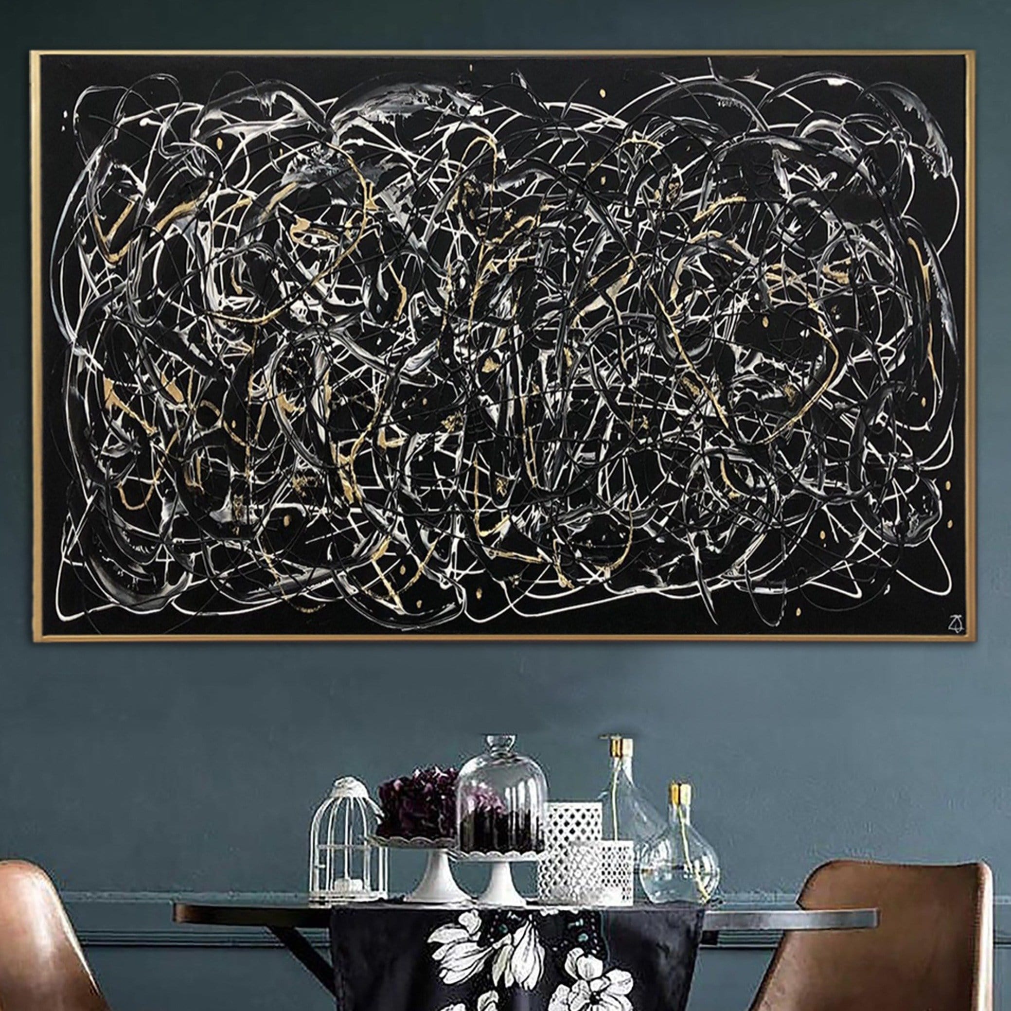 Abstract Colorful Painting On Canvas Impasto Oil Painting Black Canvas