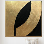 Abstract Black Painting on Canvas Gold Wall Art Gold Leaf Art Heavy Textured Artwork Black and Gold Painting Luxury Wall Art | GOLDEN TRAIL