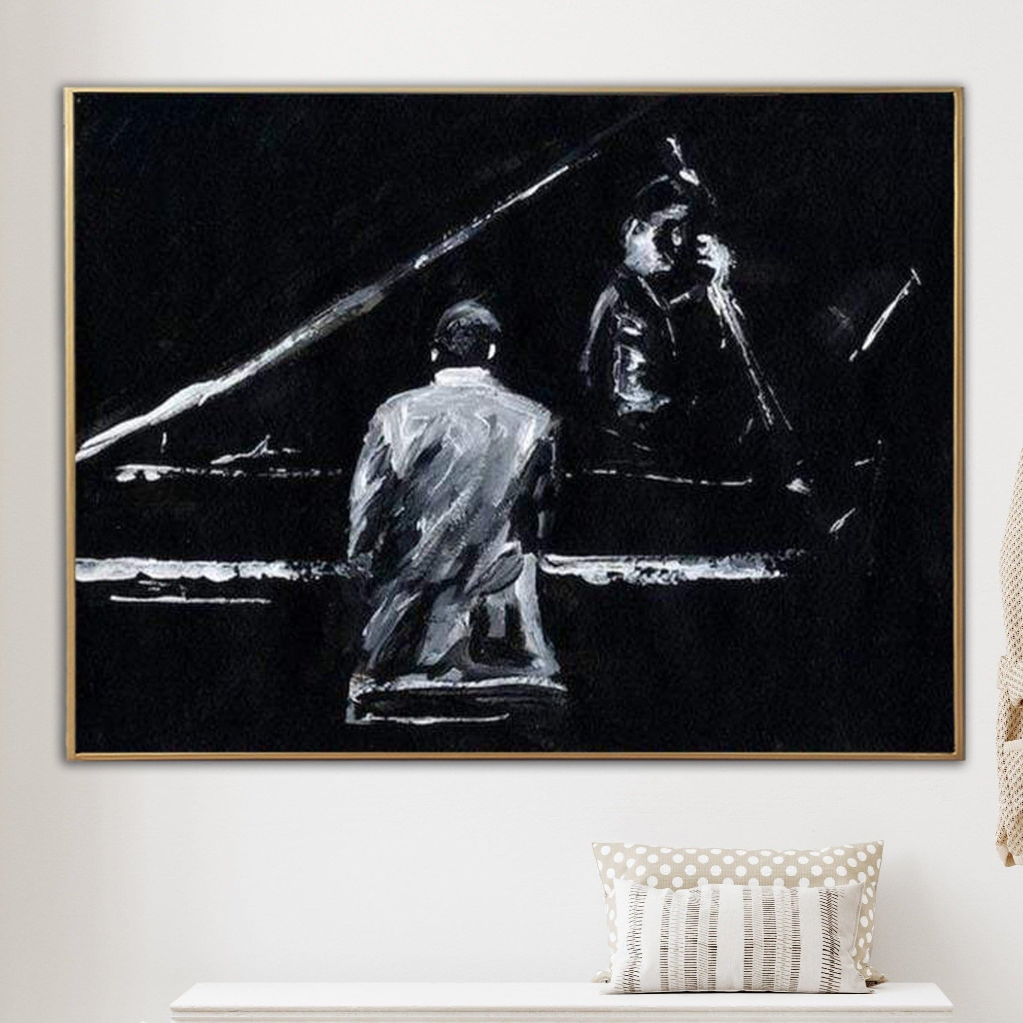 Large Oil Painting On Canvas Piano Painting Black And White Art Human Painting Art Painting Original Painting For Living Room Music Art | PIANIST - Trend Gallery Art | Original Abstract Paintings